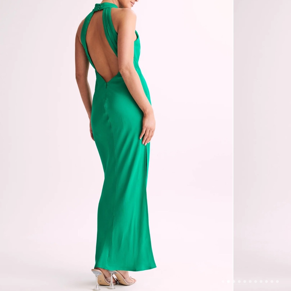 Meshki Satin Drape Back Maxi Dress with Split - Green